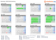 Kalender 2028 mit Ferien und Feiertagen Reichenberg