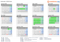 Kalender 2028 mit Ferien und Feiertagen Saar