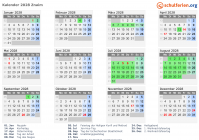 Kalender 2028 mit Ferien und Feiertagen Znaim