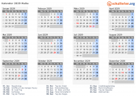 Kalender 2029 mit Ferien und Feiertagen Malta