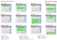 Kalender 2029 mit Ferien und Feiertagen Solothurn