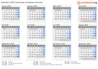 Kalender 2029 mit Ferien und Feiertagen Vereinigte Arabische Emirate