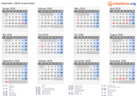 Kalender 2030 mit Ferien und Feiertagen Australien