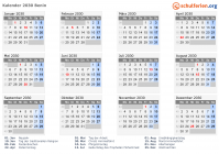 Kalender 2030 mit Ferien und Feiertagen Benin