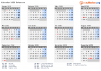 Kalender 2030 mit Ferien und Feiertagen Botsuana