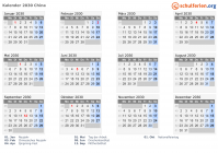 Kalender 2030 mit Ferien und Feiertagen China