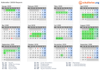 Kalender 2030 mit Ferien und Feiertagen Bayern