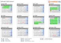 Kalender 2030 mit Ferien und Feiertagen Hessen