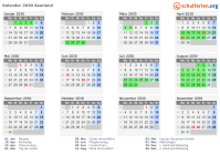 Kalender 2030 mit Ferien und Feiertagen Saarland