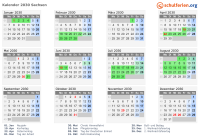 Kalender 2030 mit Ferien und Feiertagen Sachsen
