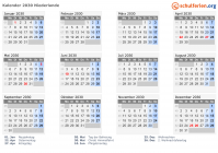Kalender 2030 mit Ferien und Feiertagen Niederlande