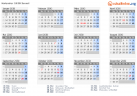 Kalender 2030 mit Ferien und Feiertagen Israel