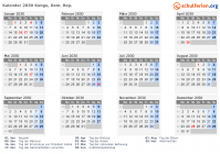 Kalender 2030 mit Ferien und Feiertagen Kongo, Dem. Rep.