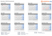 Kalender 2030 mit Ferien und Feiertagen Neuseeland