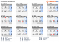 Kalender 2030 mit Ferien und Feiertagen Österreich