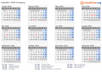 Kalender 2030 mit Ferien und Feiertagen Paraguay