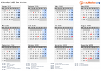 Kalender 2030 mit Ferien und Feiertagen San Marino