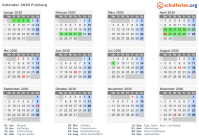 Kalender 2030 mit Ferien und Feiertagen Freiburg