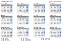 Kalender 2030 mit Ferien und Feiertagen Genf