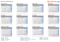 Kalender 2030 mit Ferien und Feiertagen Glarus