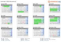 Kalender 2030 mit Ferien und Feiertagen Neuenburg