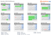 Kalender 2030 mit Ferien und Feiertagen Schaffhausen