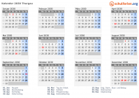 Kalender 2030 mit Ferien und Feiertagen Thurgau