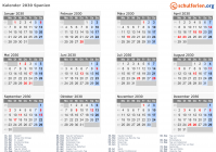 Kalender 2030 mit Ferien und Feiertagen Spanien