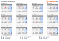 Kalender 2030 mit Ferien und Feiertagen Südsudan