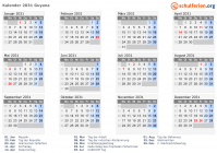 Kalender 2031 mit Ferien und Feiertagen Guyana