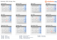 Kalender 2031 mit Ferien und Feiertagen Kongo, Rep.