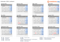 Kalender 2031 mit Ferien und Feiertagen Lettland