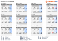 Kalender 2031 mit Ferien und Feiertagen Portugal