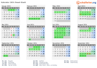 Kalender 2031 mit Ferien und Feiertagen Basel-Stadt
