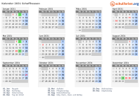 Kalender 2031 mit Ferien und Feiertagen Schaffhausen