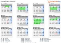 Kalender 2031 mit Ferien und Feiertagen Solothurn