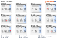 Kalender 2031 mit Ferien und Feiertagen Waadt