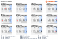 Kalender 2032 mit Ferien und Feiertagen Benin