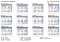 Kalender 2032 mit Ferien und Feiertagen Botsuana