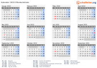 Kalender 2032 mit Ferien und Feiertagen Elfenbeinküste