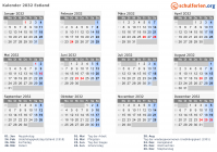 Kalender 2032 mit Ferien und Feiertagen Estland