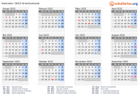 Kalender 2032 mit Ferien und Feiertagen Griechenland
