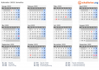 Kalender 2032 mit Ferien und Feiertagen Jamaika