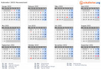 Kalender 2032 mit Ferien und Feiertagen Neuseeland