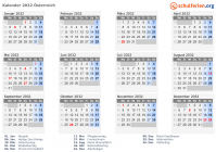 Kalender 2032 mit Ferien und Feiertagen Österreich