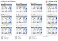 Kalender 2032 mit Ferien und Feiertagen Philippinen