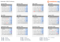 Kalender 2032 mit Ferien und Feiertagen Freiburg