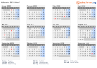 Kalender 2032 mit Ferien und Feiertagen Genf