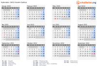 Kalender 2032 mit Ferien und Feiertagen Sankt Gallen
