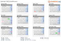 Kalender 2032 mit Ferien und Feiertagen Schaffhausen